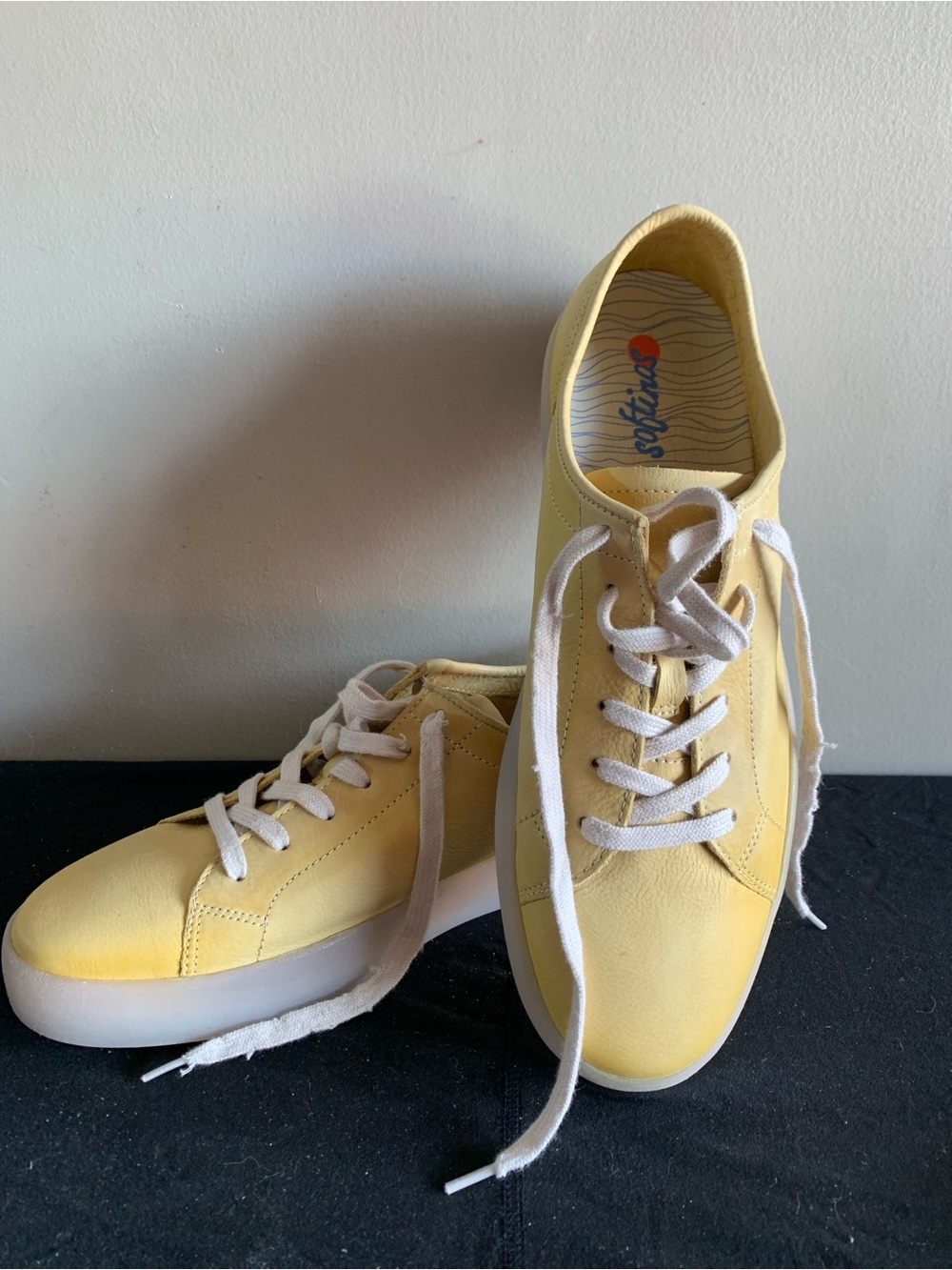 Softinos Yellow Leather Lace-Up Sneakers